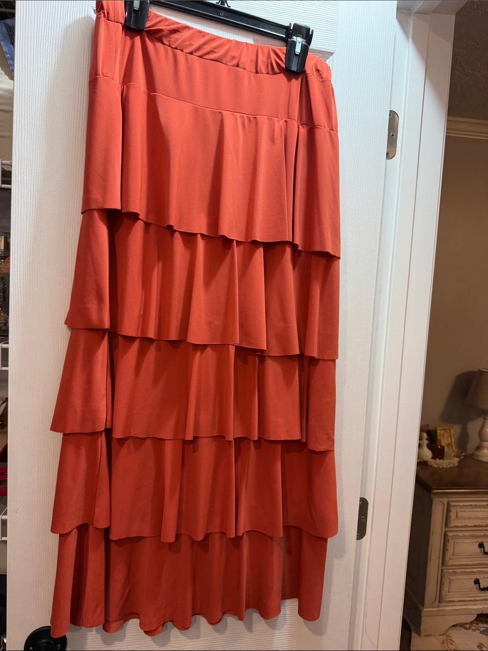 Womens Tiered Ruffle Maxi Skirt - Rust